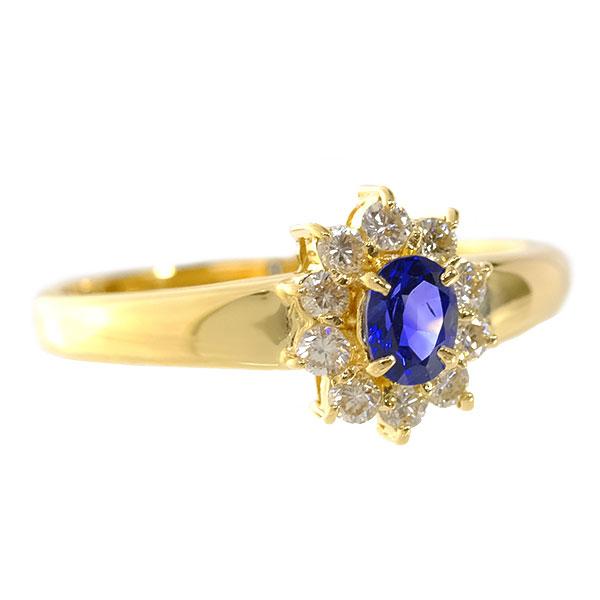 新品 K18 YG サファイア ダイヤモンド リング 750 取り巻き