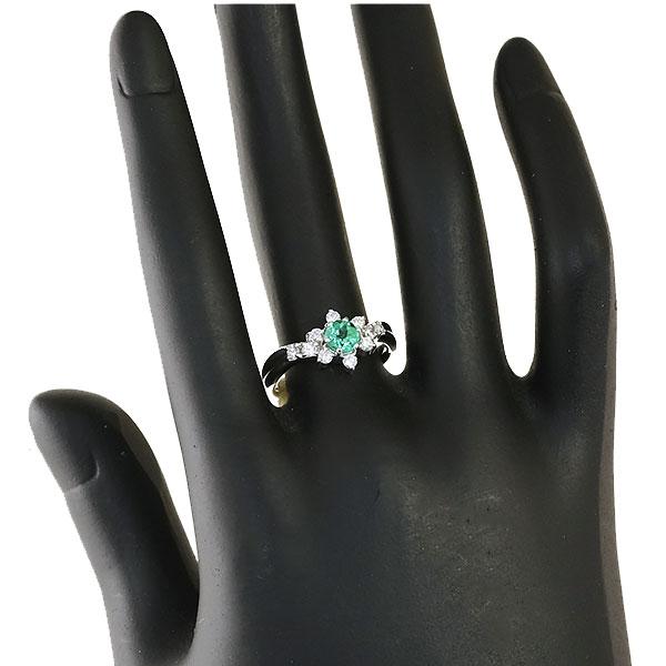 送料無料 本物 エメラルドダイヤモンドリング 指輪 K18WG