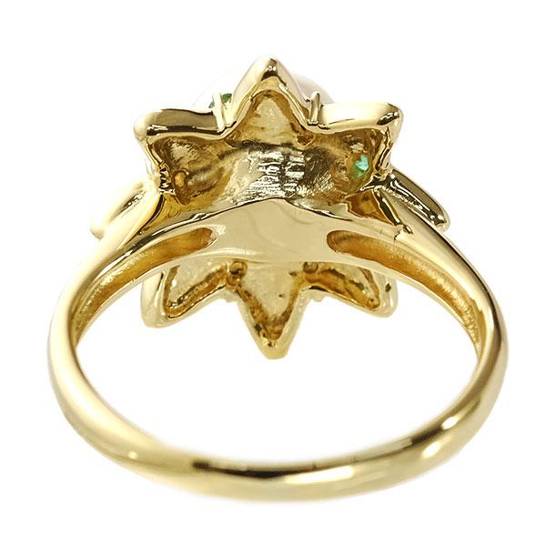 送料無料 本物 パールデザインリング 指輪 K18YG イエローゴールド