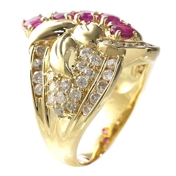 送料無料 本物 ルビーダイヤモンドリング K18YG ルビー1.08ct ダイヤ 