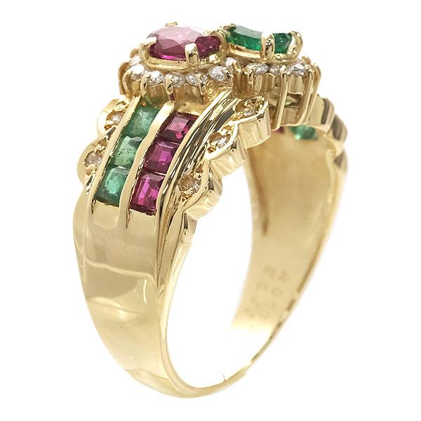 送料無料 本物 デザインリング 指輪 K18YGイエローゴールド エメラルド