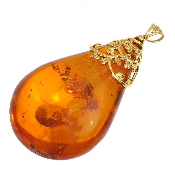 K18 大粒 琥珀 ペンダントヘッド