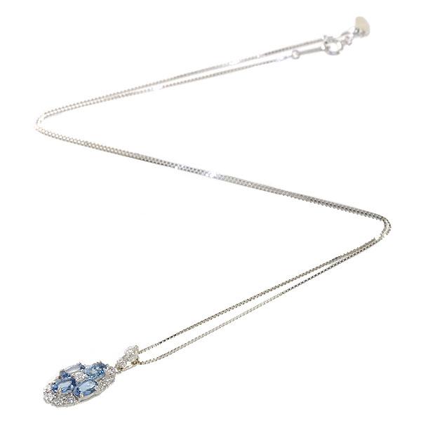 送料無料 本物 アクアマリンダイヤモンドネックレス K18WG ダイヤ0.07ct 0.04ct レディースペンダント おしゃれ キラキラ 可愛い_2