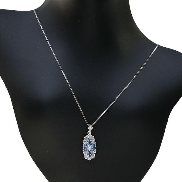 送料無料 本物 アクアマリンダイヤモンドネックレス K18WG ダイヤ0.07ct 0.04ct レディースペンダント おしゃれ キラキラ 可愛い_7