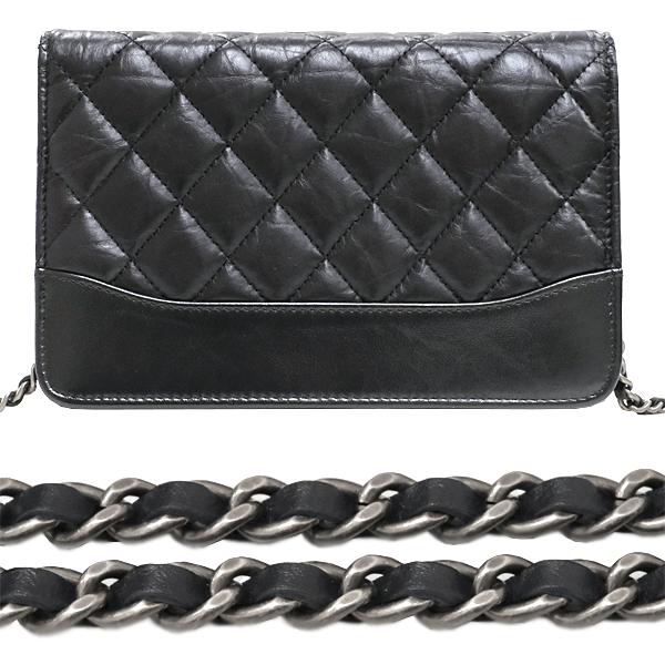 送料無料 本物 美品 CHANEL シャネル チェーンウォレット ガブリエル A84289 エイジドカーフスキン マトラッセ ブラック ヴィンテージ加工の画像