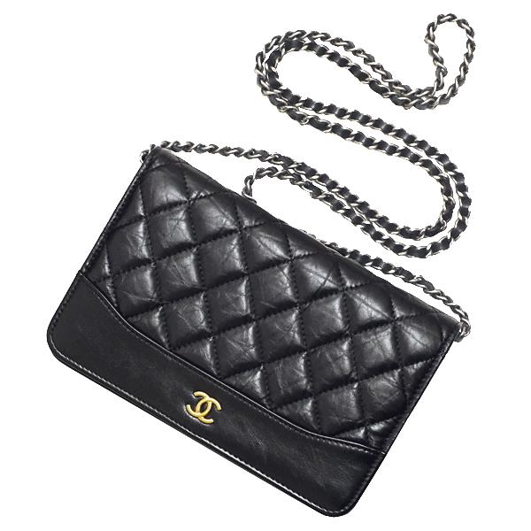 送料無料 本物 美品 CHANEL シャネル チェーンウォレット ガブリエル A84289 エイジドカーフスキン マトラッセ ブラック ヴィンテージ加工の画像