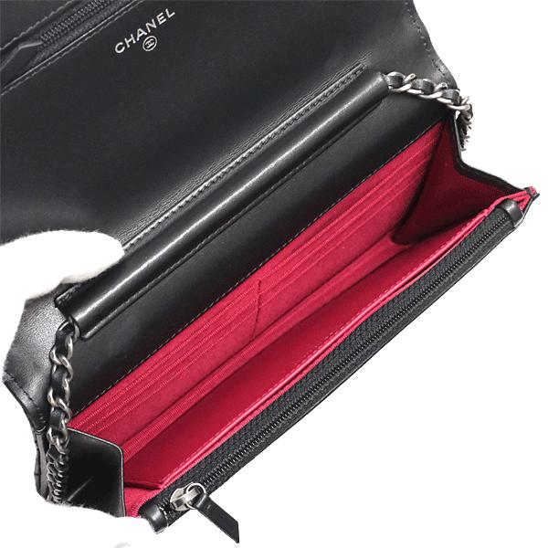 送料無料 本物 美品 CHANEL シャネル チェーンウォレット ガブリエル A84289 エイジドカーフスキン マトラッセ ブラック ヴィンテージ加工の画像