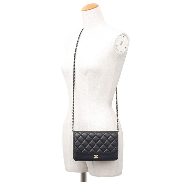 送料無料 本物 美品 CHANEL シャネル チェーンウォレット ガブリエル A84289 エイジドカーフスキン マトラッセ ブラック ヴィンテージ加工の画像
