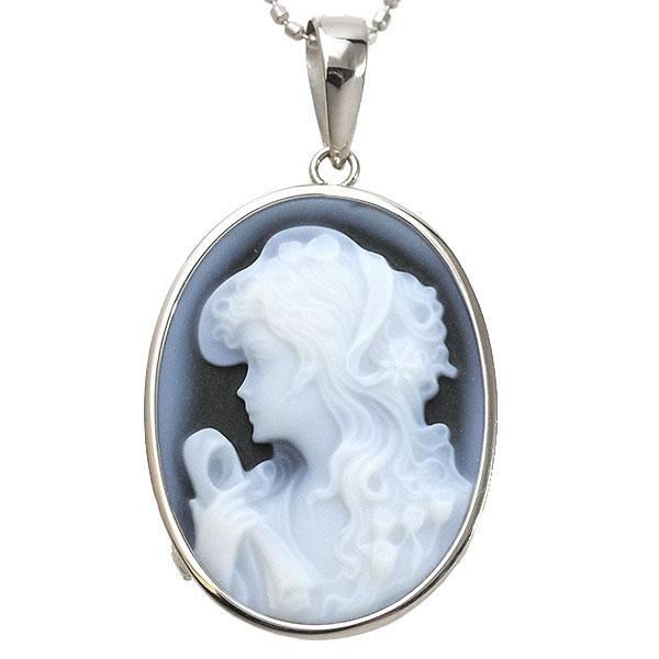 送料無料 本物 カメオデザインネックレス K18WGホワイトゴールド