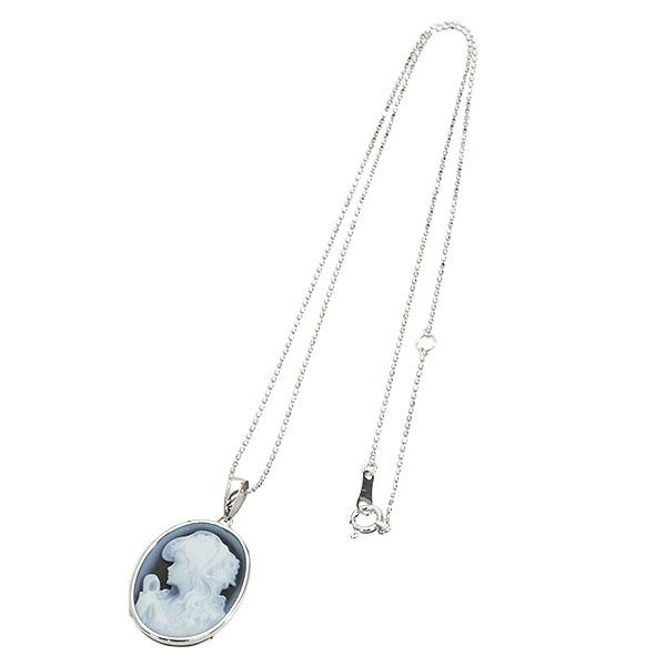 送料無料 本物 カメオデザインネックレス K18WGホワイトゴールド
