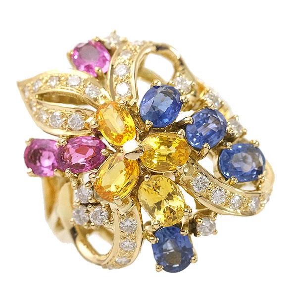 送料無料 本物 サファイア ダイヤモンドリング 指輪 K18YG サファイア  