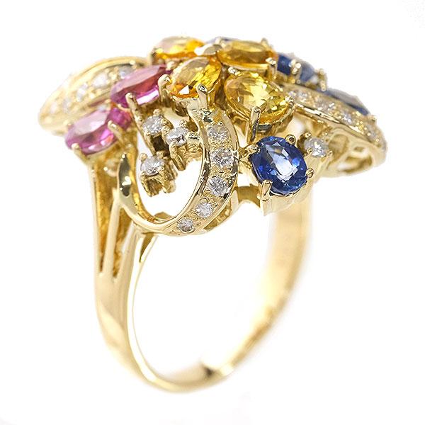 送料無料 本物 サファイア ダイヤモンドリング 指輪 K18YG サファイア  