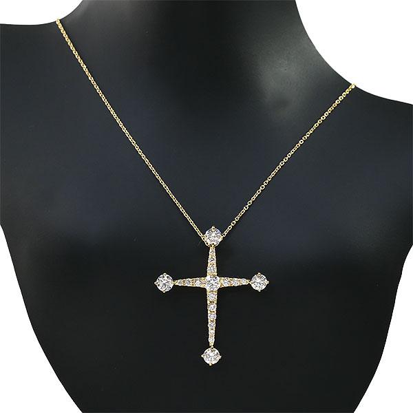 送料無料 本物 ダイヤモンドネックレス K18YG ダイヤ1.33ct クロス