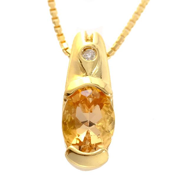 送料無料】【本物】シトリン ダイヤモンドネックレス☆K18YG イエロー  