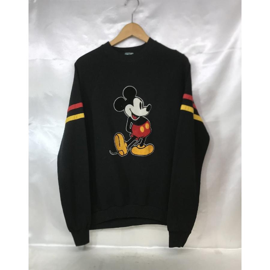 古着 80s Disney ディズニー USA製 ミッキーマウス フロッキー プリント スウェット トレーナー サイズ：XL カラー：ブラック ヴィンテージ 古着 80s Disney ディズニー USA製 ミッキーマウス フロッキー