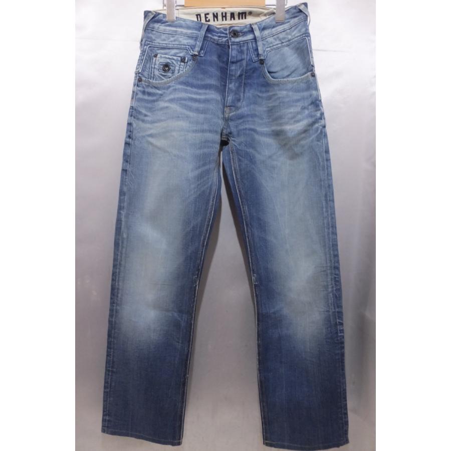 32]デンハムDENHAM グレー ストレートデニムダメージ加工