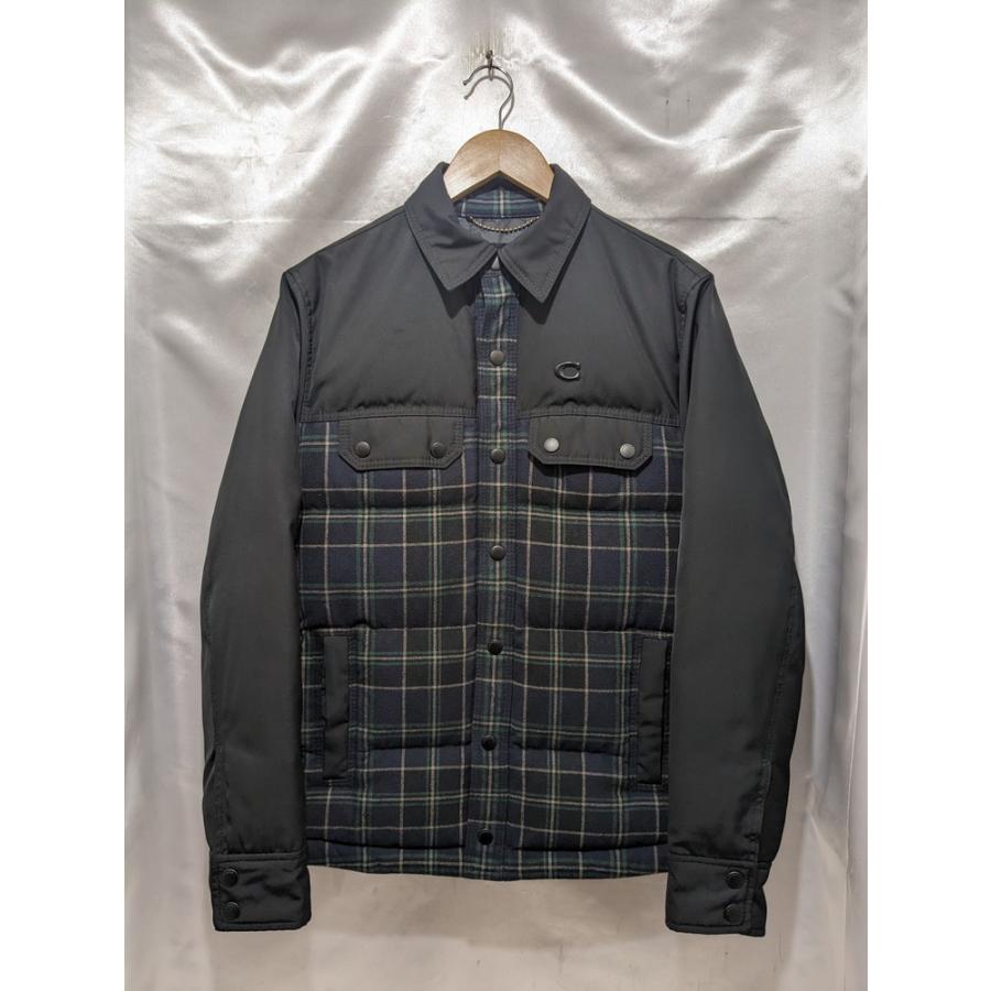 COACH ネイビー グレー チェック ダウンジャケット M COACH チェック柄 ダウンジャケット