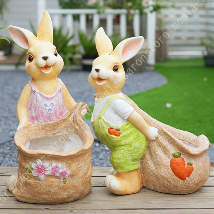 ガーデンオーナメント うさぎの置物 大きい ウサギ 鉢 植木鉢 屋外用