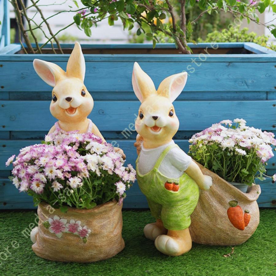ガーデンオーナメント うさぎの置物 大きい ウサギ 鉢 植木鉢 屋外用