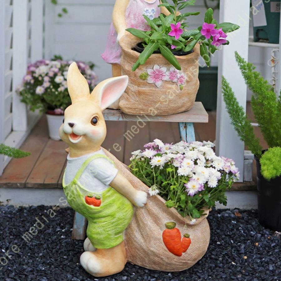 ガーデンオーナメント うさぎの置物 大きい ウサギ 鉢 植木鉢 屋外用