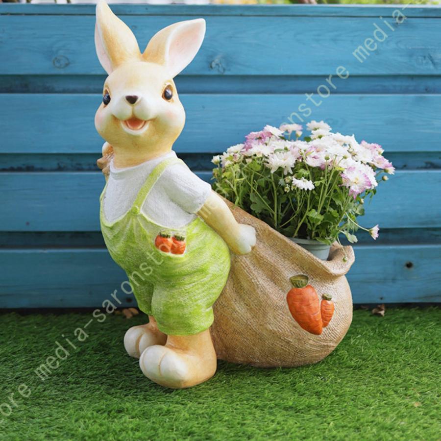 ガーデンオーナメント うさぎの置物 大きい ウサギ 鉢 植木鉢 屋外用