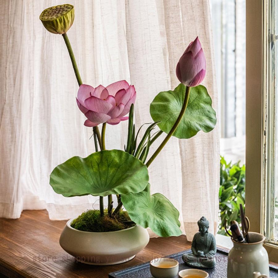 新中式 造花 フェイクフラワー 蓮の花 蓮蓬 禅意 インテリア 花瓶付き