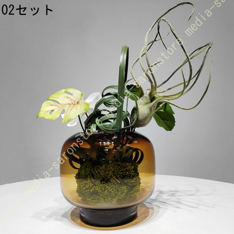 人工観葉植物 枝物 インテリア 卓上 ガラス花瓶付き 造花 繊細な葉