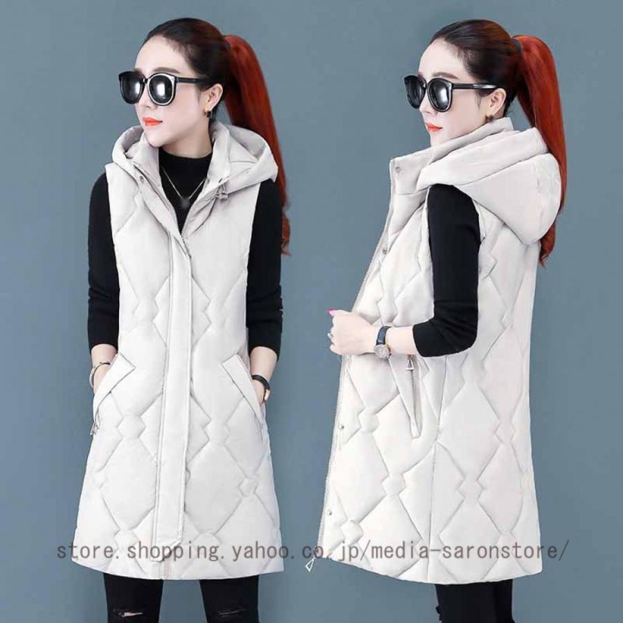 ダウンベスト色は落ち着くピンク 今年の冬は暖かく 袖がない分動きやすいですよ ダウンベスト ロング レディース 秋冬 ダウン ベスト ロング丈 ロング