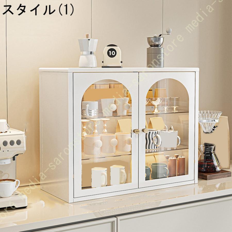 カウンター上収納 木製 ミニ食器棚 透明扉 コンパクト キッチン収納