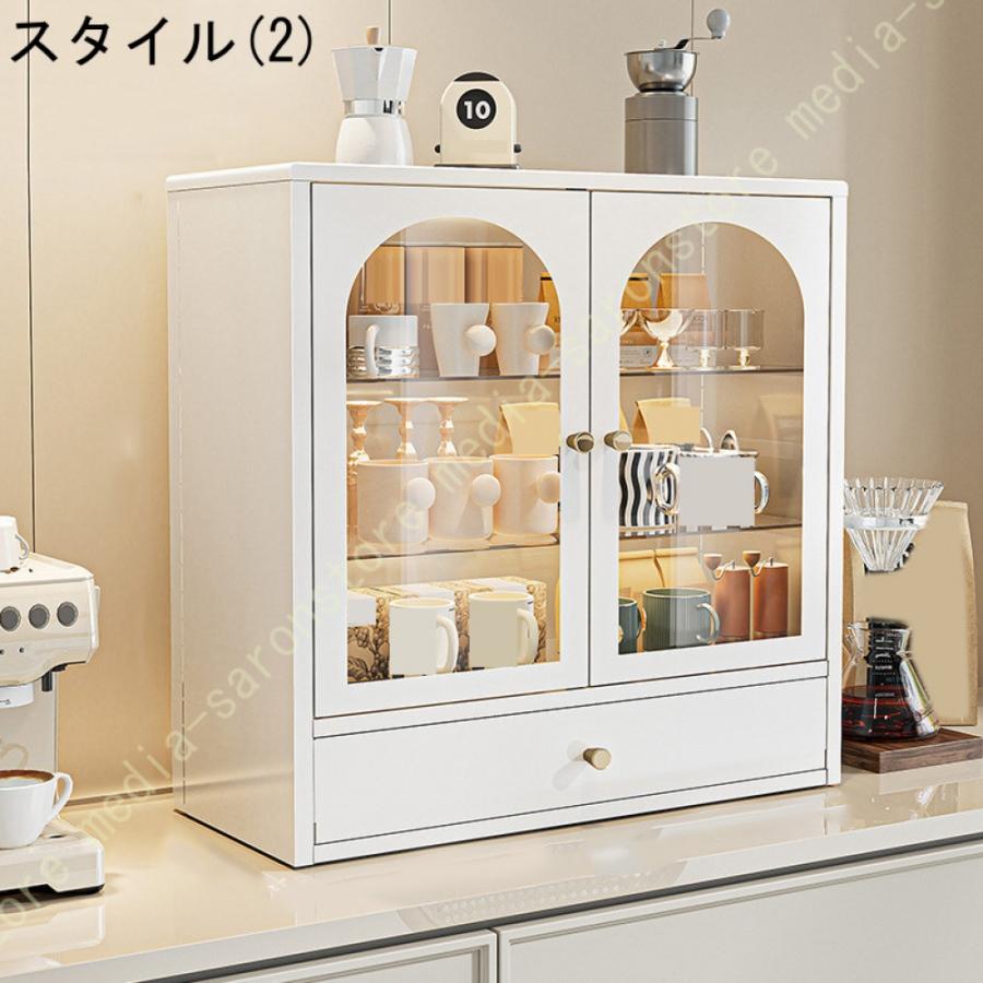 カウンター上収納 木製 ミニ食器棚 透明扉 コンパクト キッチン収納