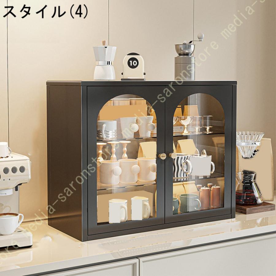 カウンター上収納 木製 ミニ食器棚 透明扉 コンパクト キッチン収納