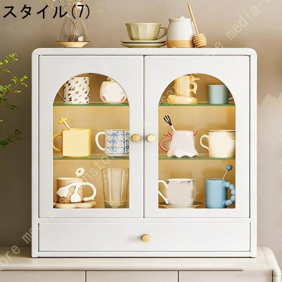 カウンター上収納 木製 ミニ食器棚 透明扉 コンパクト キッチン収納