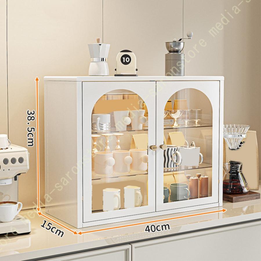 カウンター上収納 木製 ミニ食器棚 透明扉 コンパクト キッチン収納