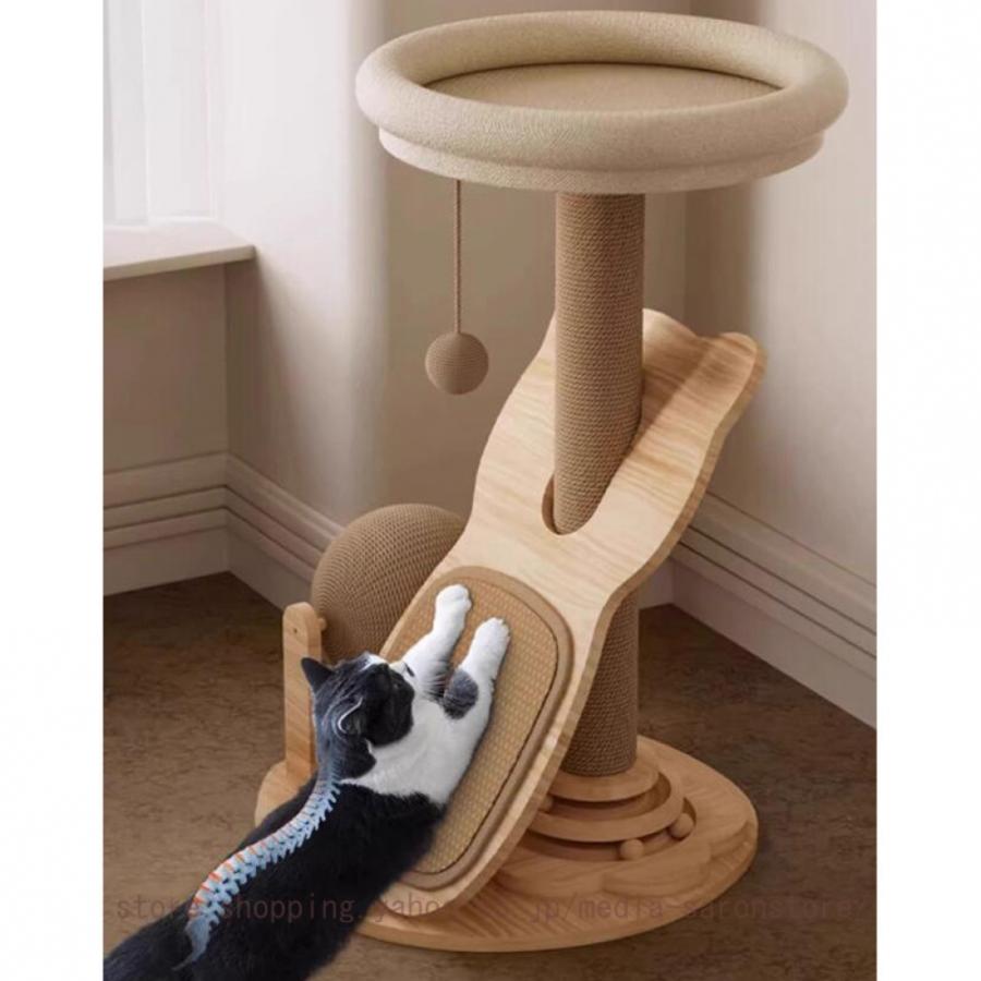 キャットタワー ミニ 猫タワー 猫ツリー 据え置き 爪とぎ おしゃれ シンプル ポンポンおもちゃ 子猫 シニア 低い キャットランド 展望台 遊び場 安定性_6