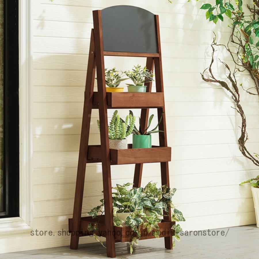 プランタースタンド 多肉植物棚 黒板付き木製ラック 鉢置き台 植物棚