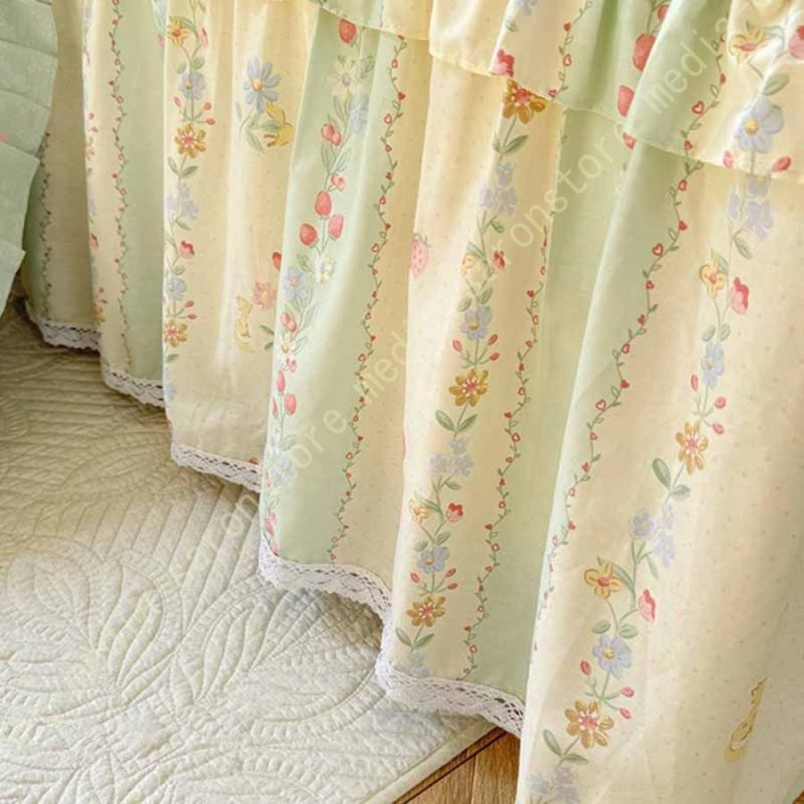 綿 ベッドカバー 寝具カバー シングル 通気性 花柄 可愛いフリル一体式ベッドシーツ マットレス敷きカバー 姫系 ベッドスカート 丸洗いOK オールシーズン 姫系の画像