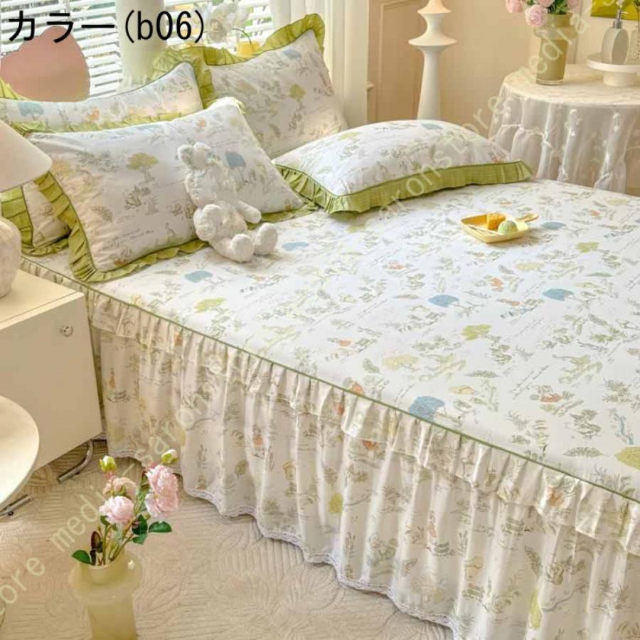 綿 ベッドカバー 寝具カバー シングル 通気性 花柄 可愛いフリル一体式ベッドシーツ マットレス敷きカバー 姫系 ベッドスカート 丸洗いOK オールシーズン 姫系の画像