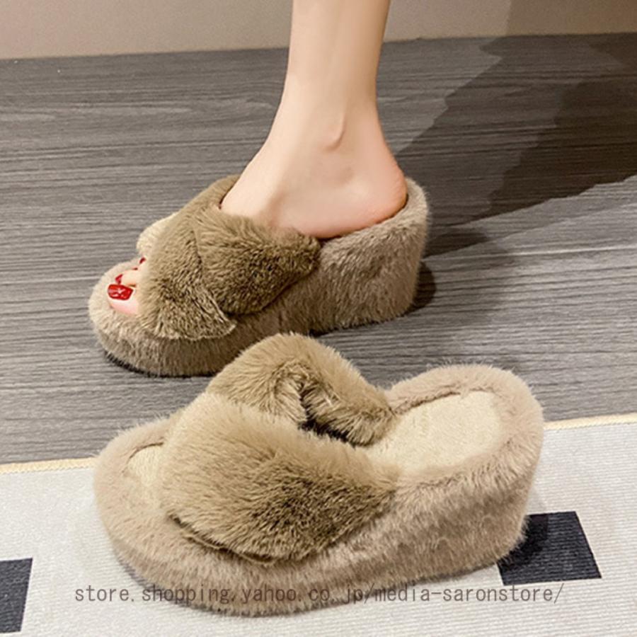 ハイヒール ミュール ファー サンダル オープントゥ ファーミュール