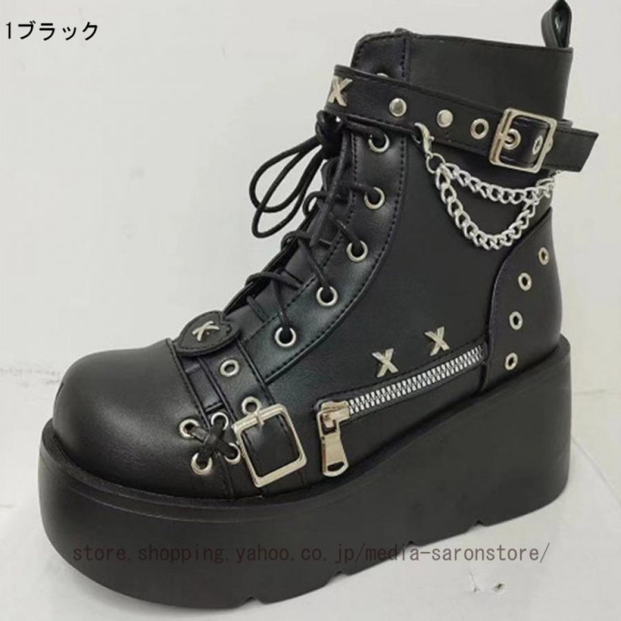 厚底ブーツ パンク レディース バックル ハーフブーツ ショート 