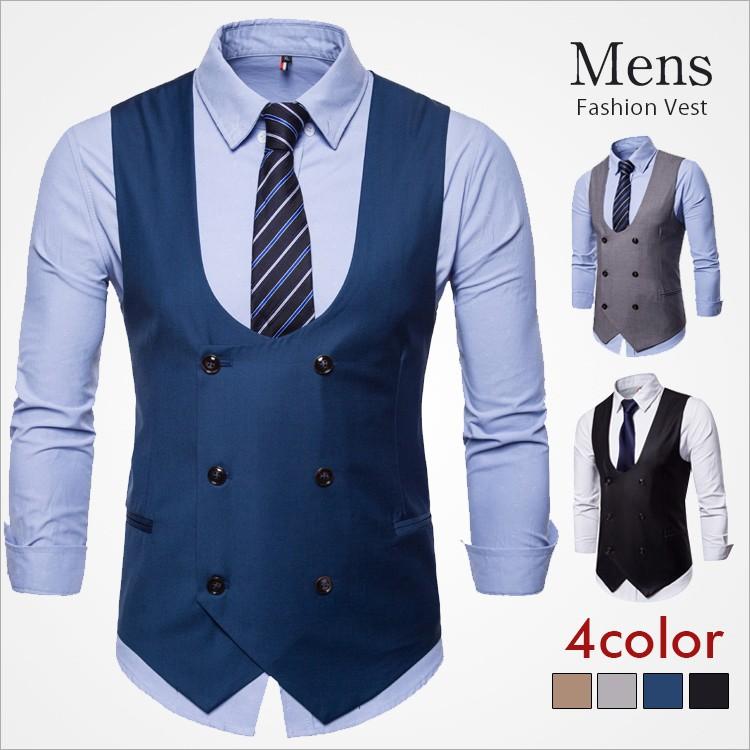 ベスト メンズ スーツベスト チョッキ トップス Uネック ダブルボタン カジュアル メンズファッション 無地 秋 新作 送料無料 Mbs1034 メディアショッパーズサロン 通販 Yahoo ショッピング