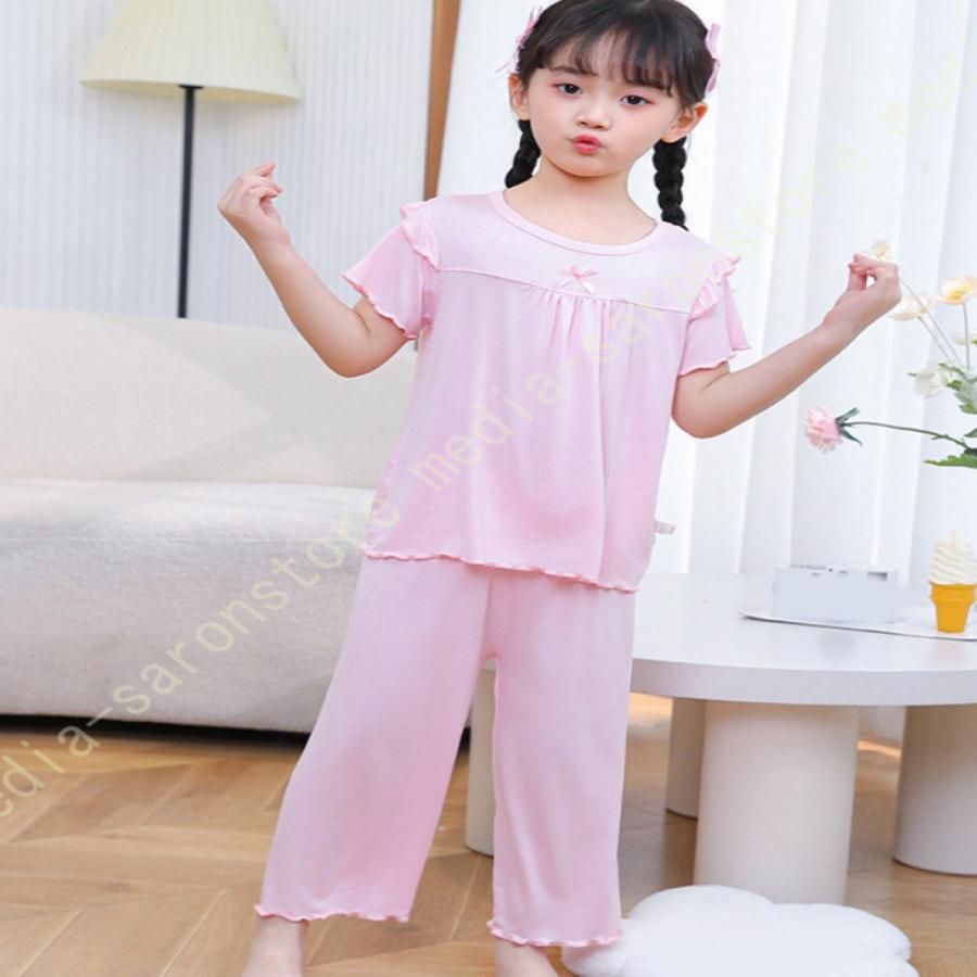 パジャマ キッズ 女の子 女児 半袖 綿100％ 前開き 100 サイズ 夏 袖口 