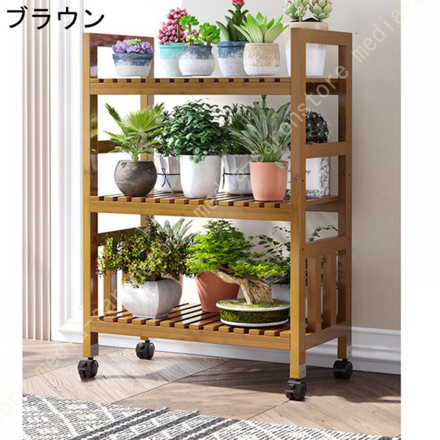 フラワースタンド 木製 花台 キャスター付き プランタースタンド コンパクト 植木台 観葉植物 園芸ラック 多肉植物の棚 省スペース 鉢植えスタンド_3