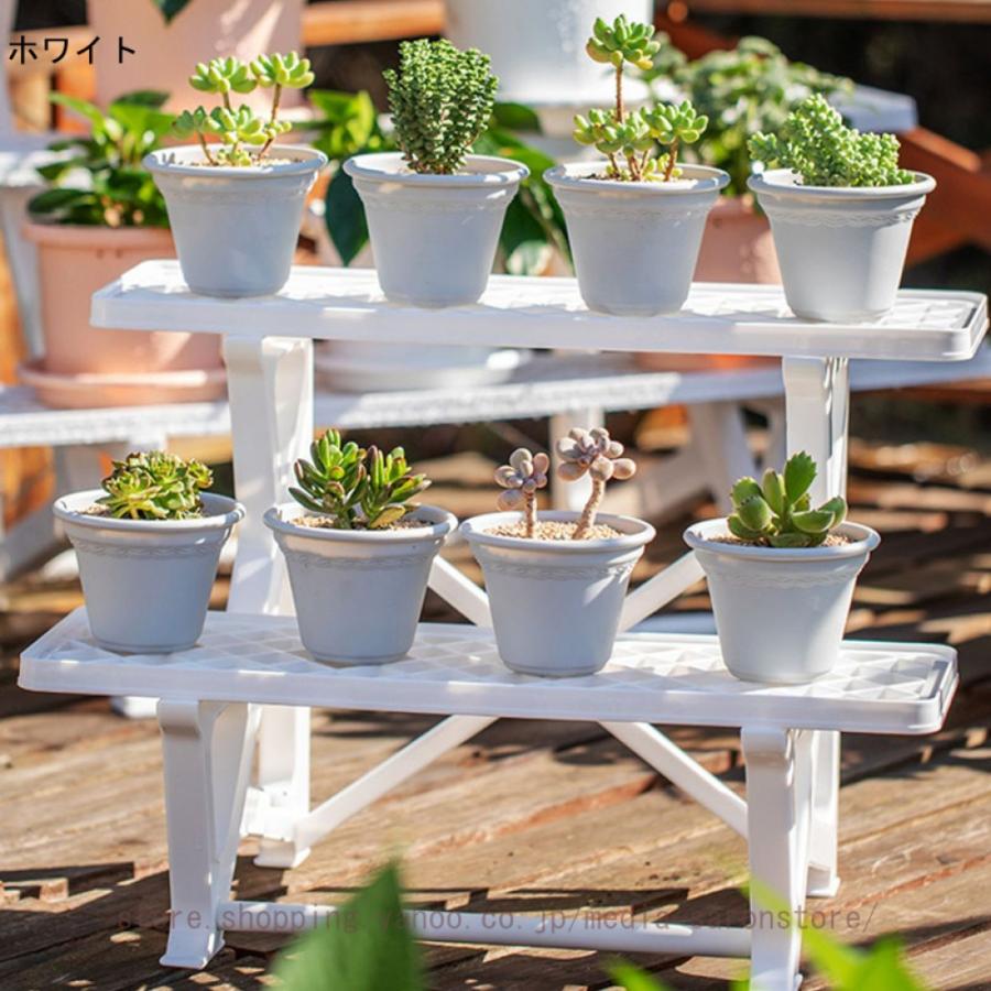 プランタースタンド 屋外 2段 フラワースタンド 錆びない プラスチック ガーデニング 棚 鉢台 おしゃれ 花台 室内 多肉植物 園芸ラック ガーデン 鉢植え_3