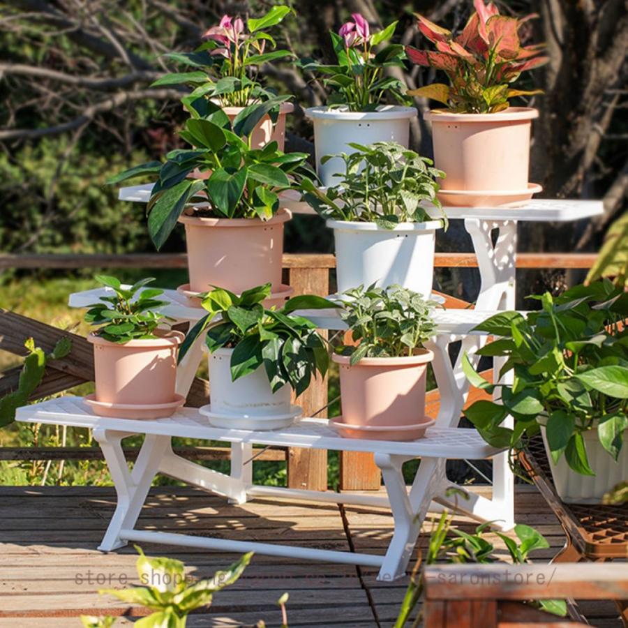 プランタースタンド 屋外 2段 フラワースタンド 錆びない プラスチック ガーデニング 棚 鉢台 おしゃれ 花台 室内 多肉植物 園芸ラック ガーデン 鉢植え_7