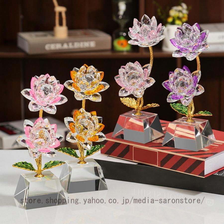 クリスタルガラス 蓮の花 置物 ロータス ハスの花 オブジェ