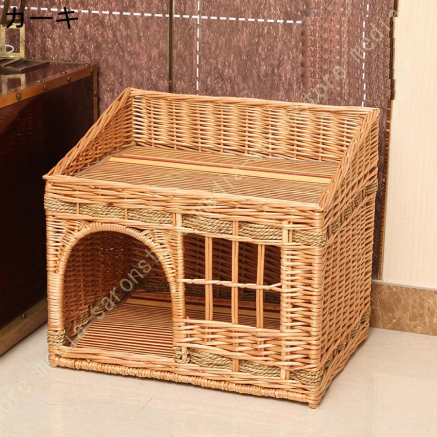 猫ハウス ドーム型 ペットベッド 藤編み ラタンキャットハウス 二階 猫