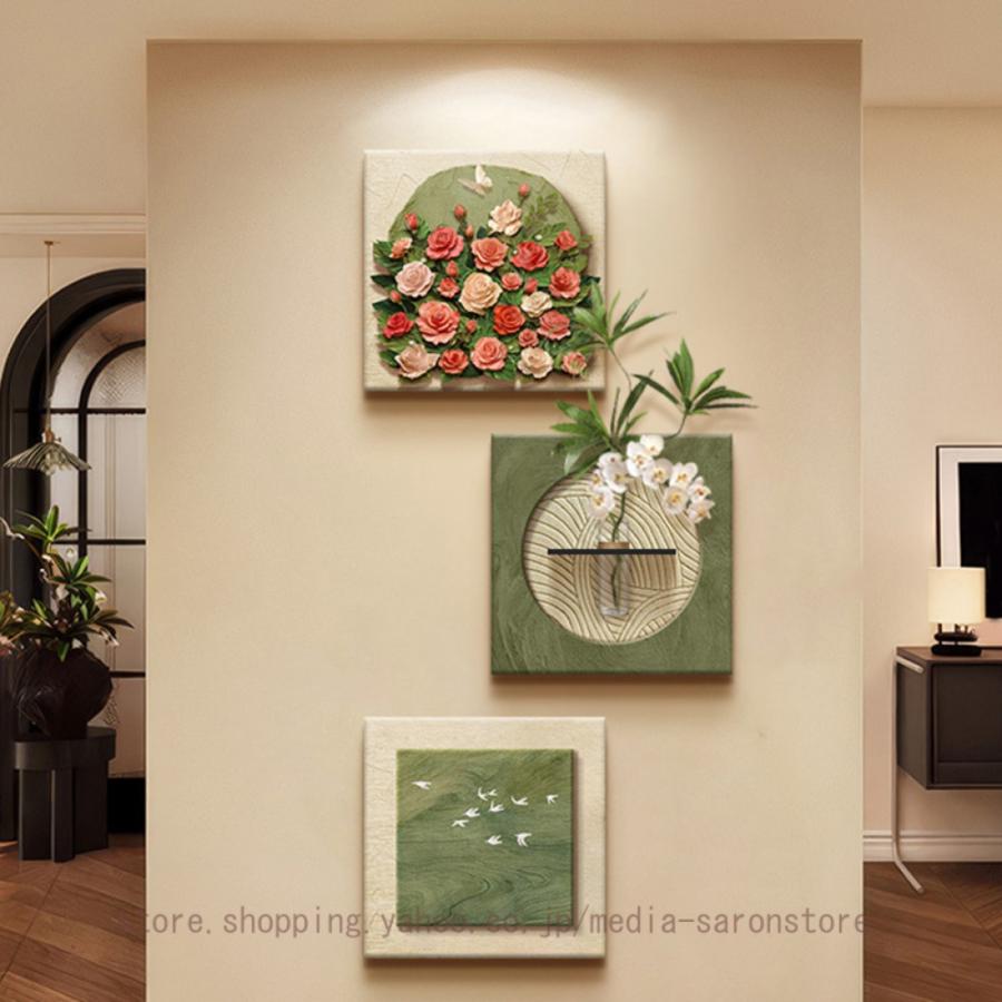 薔薇 ウォールアートパネル 透明花瓶付き 壁掛け 絵画 印刷された 3D