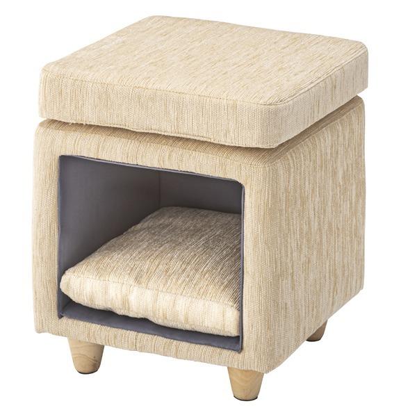 ペットハウス ペット用品 幅35×奥行35×高さ41cm ベージュ 座れる仕様 木製フレーム ペットスツール プレゼント