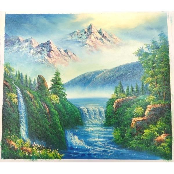 迫力ある大きい油絵 〕 油絵額 F10号サイズ グリーン 「大自然の恵」 豪華