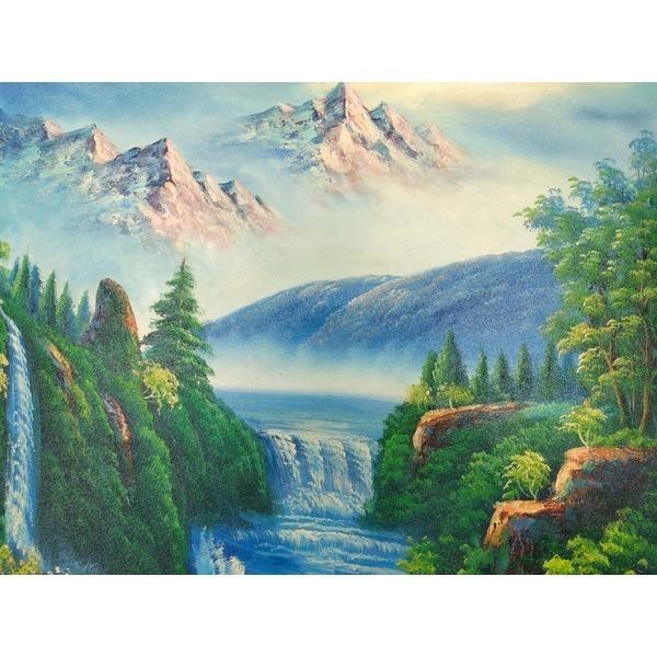 迫力ある大きい油絵 〕 油絵額 F10号サイズ グリーン 「大自然の恵」 豪華